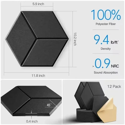 Panel Acústico Hexagonal Autoadhesivo para Pared (12 pcs)